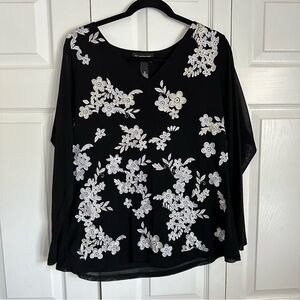 INC International Concepts Top Womens 0X Sheer Floral Embroidered Long Sleeve